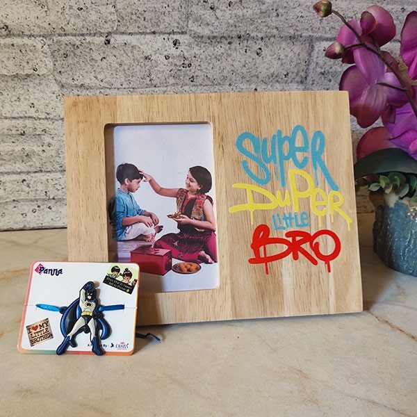 Little Bro Rakhi with Wooden Photo Frame