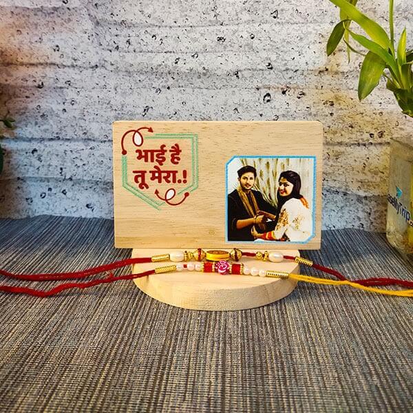 Om Rakhi with Wooden Plaque