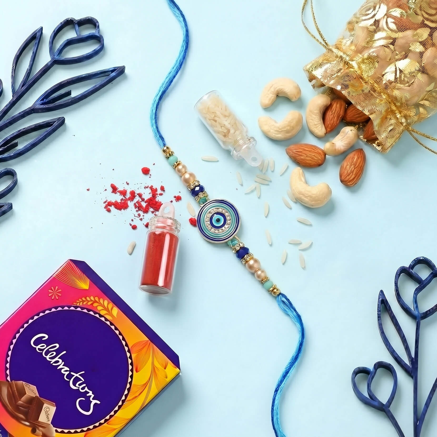 Evil Eye Beads Rakhi with Dry Fruits and Chocolates - 2nd Angle